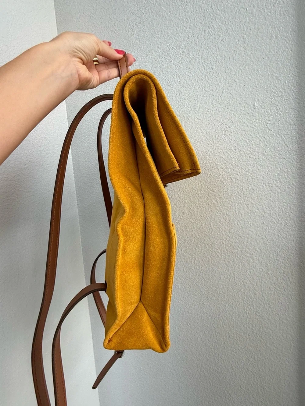 Dallaiti Mustard Suede Backpack with Brown Leather Trim